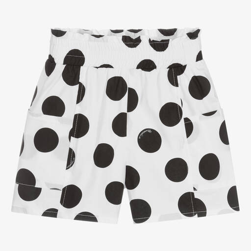 Monnalisa-Girls White Polka Dot Cotton Shorts | Childrensalon Outlet