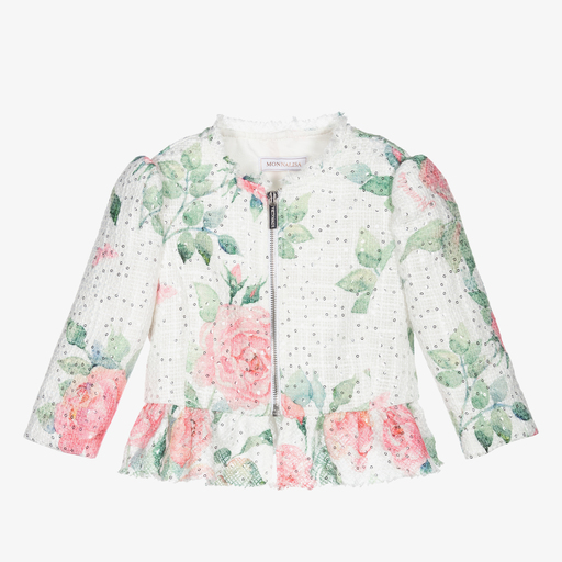 Monnalisa-Girls White Rose Jacket | Childrensalon Outlet