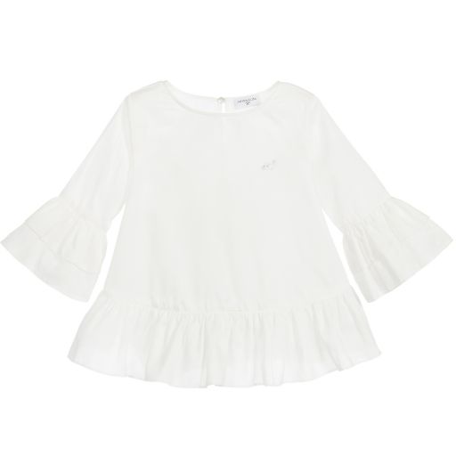 Monnalisa Bimba-Girls White Ruffle Blouse  | Childrensalon Outlet