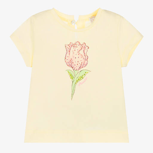 Monnalisa-Girls Yellow Cotton Diamanté Tulip T-Shirt | Childrensalon Outlet