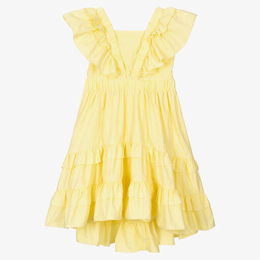Monnalisa-Girls Yellow Cotton Dress | Childrensalon Outlet