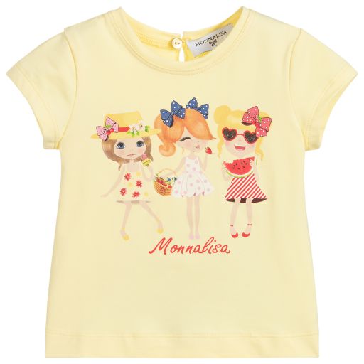 Monnalisa-Girls Yellow Cotton T-Shirt | Childrensalon Outlet
