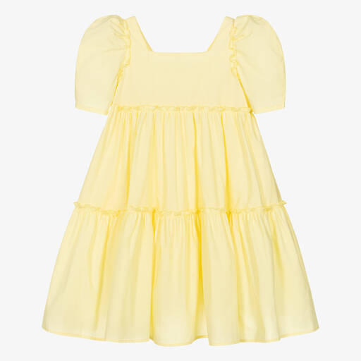 Monnalisa-Желтое многоярусное платье из хлопка для девочек | Childrensalon Outlet