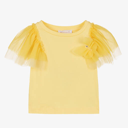 Monnalisa-Haut jaune en coton et tulle fille | Childrensalon Outlet