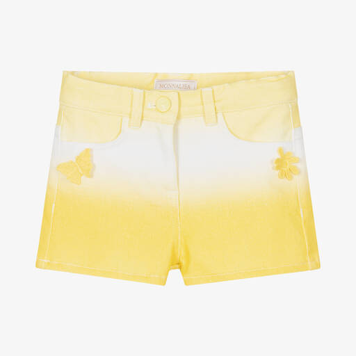 Monnalisa-Gelbe Jeans-Shorts mit Ombré-Effekt | Childrensalon Outlet