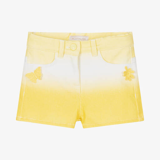 Monnalisa-Girls Yellow Ombré Denim Shorts | Childrensalon Outlet