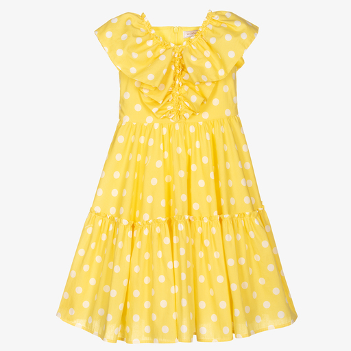 Monnalisa-Girls Yellow Polka Dot Dress | Childrensalon Outlet