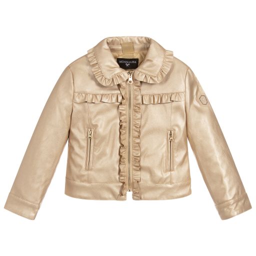 Monnalisa-Gold Faux Leather Jacket | Childrensalon Outlet