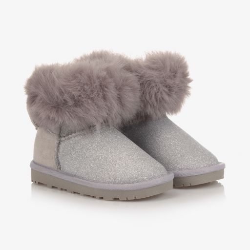 Monnalisa-Grey Faux Fur Boots | Childrensalon Outlet