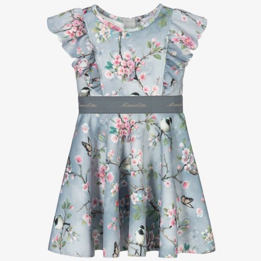 Monnalisa-فستان لون رمادي بطبعة ورود | Childrensalon Outlet