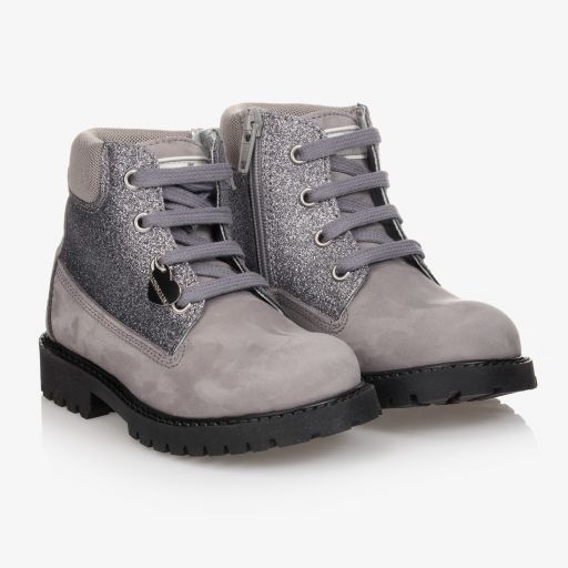 Monnalisa-Grey Leather Glitter Boots | Childrensalon Outlet