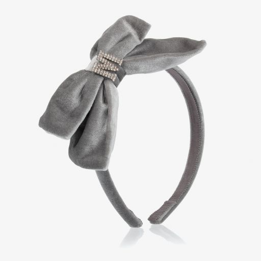 Monnalisa-Grey Velvet Bow Hairband | Childrensalon Outlet