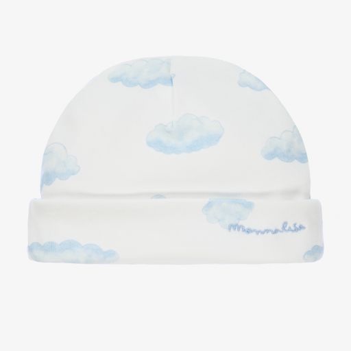 Monnalisa-Ivory & Blue Cotton Baby Hat | Childrensalon Outlet