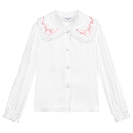 Monnalisa-Ivory Bow Collar Blouse | Childrensalon Outlet