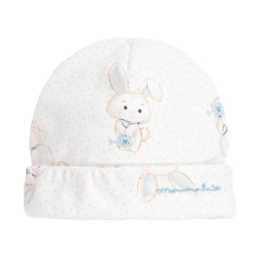 Monnalisa-قبعة قطن لون عاجي، أزرق وبيج للأطفال | Childrensalon Outlet