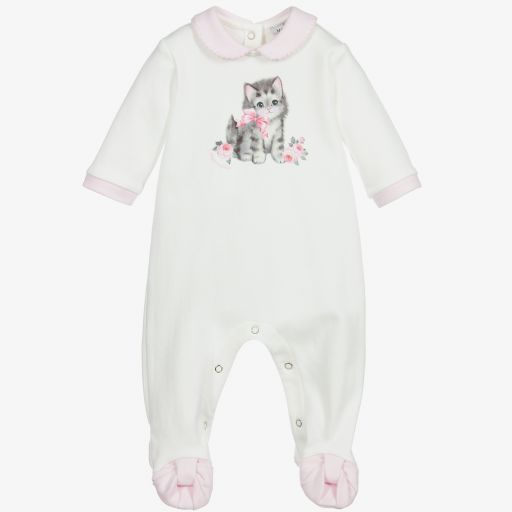 Monnalisa-Кремовый хлопковый комбинезон | Childrensalon Outlet