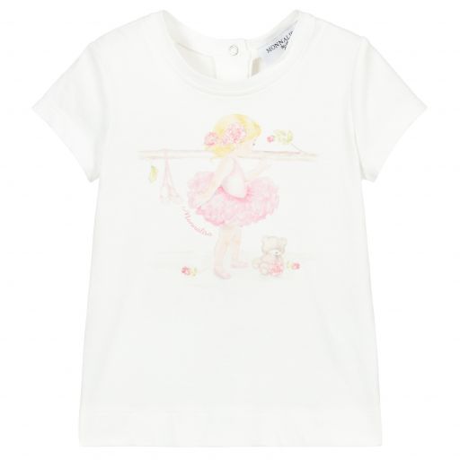 Monnalisa-Кремовая футболка из хлопка с баллериной | Childrensalon Outlet