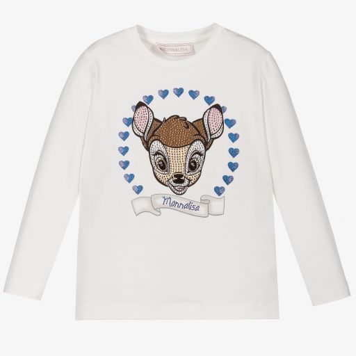Monnalisa-Ivory Cotton Disney T-Shirt | Childrensalon Outlet