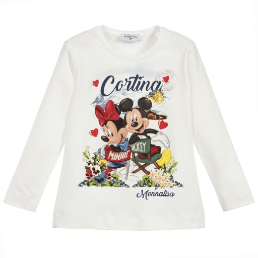 Monnalisa-Хлопковый топ цвета слоновой кости Disney | Childrensalon Outlet