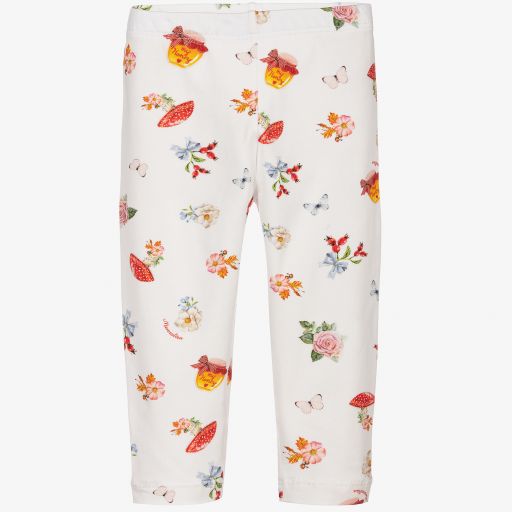 Monnalisa-Ivory Cotton Floral Leggings  | Childrensalon Outlet