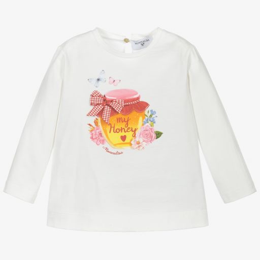 Monnalisa-Кремовый хлопковый топ с горшочком меда | Childrensalon Outlet