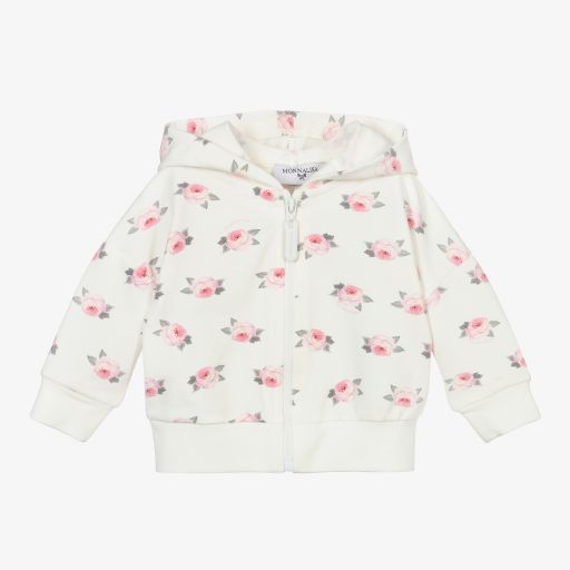 Monnalisa-Ivory Cotton Hooded Zip-Up Top | Childrensalon Outlet