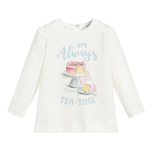 Monnalisa-Топ цвета слоновой кости из хлопкового джерси | Childrensalon Outlet