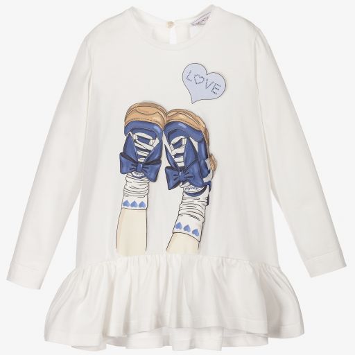 Monnalisa-Ivory Cotton Jersey Tunic Top | Childrensalon Outlet