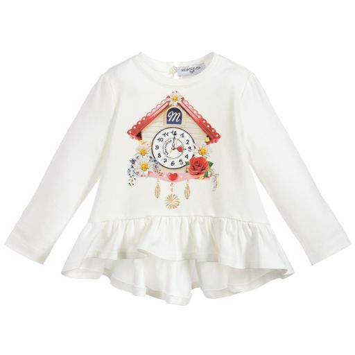 Monnalisa-Хлопковый топ цвета айвори с оборками | Childrensalon Outlet