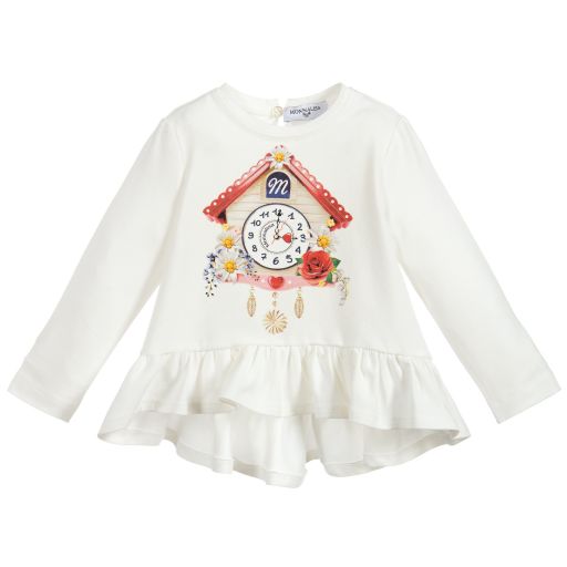 Monnalisa-Ivory Cotton Ruffle Top | Childrensalon Outlet