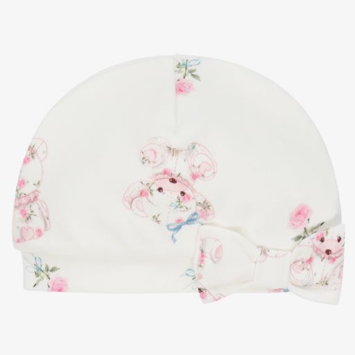Monnalisa-Ivory Cotton Teddy Baby Hat  | Childrensalon Outlet