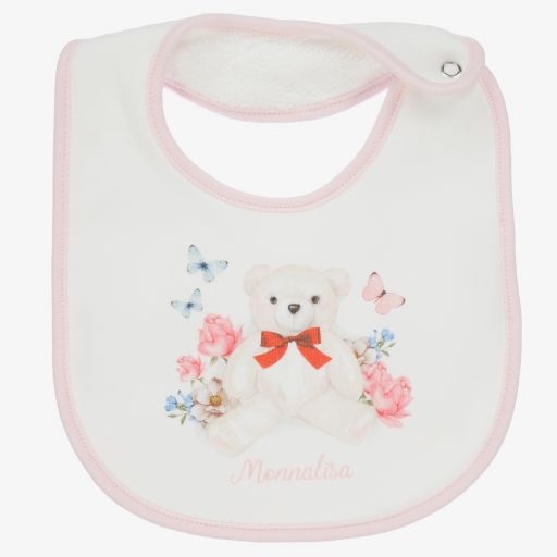 Monnalisa-Ivory Cotton Teddy Bib | Childrensalon Outlet