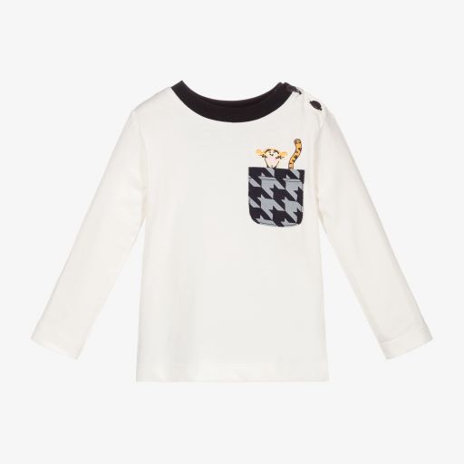 Monnalisa-Ivory Cotton Tiger Baby Top  | Childrensalon Outlet