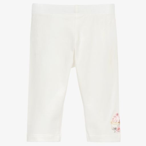Monnalisa-Кремовые хлопковые легинсы с капкейками | Childrensalon Outlet