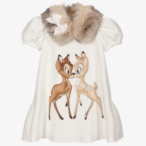Monnalisa-Ivory Disney Bambi Dress | Childrensalon Outlet