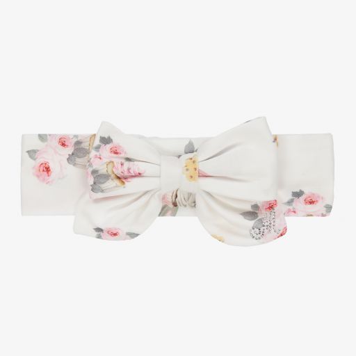 Monnalisa-Bandeau fleuri ivoire à nœud | Childrensalon Outlet