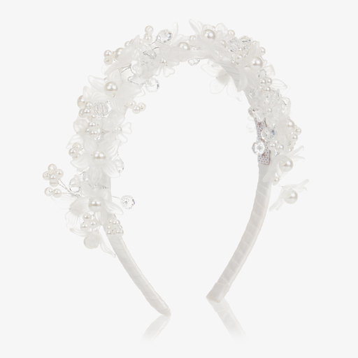 Monnalisa-Ivory Floral Pearl Hairband | Childrensalon Outlet