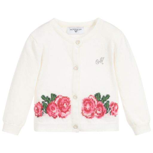 Monnalisa- Elfenbeinfarbener Strickcardigan (B) | Childrensalon Outlet