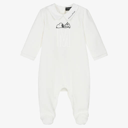 Monnalisa-Ivory Peanuts Velour Babygrow | Childrensalon Outlet