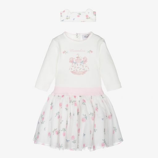 Monnalisa-Ivory & Pink Baby Skirt Set  | Childrensalon Outlet
