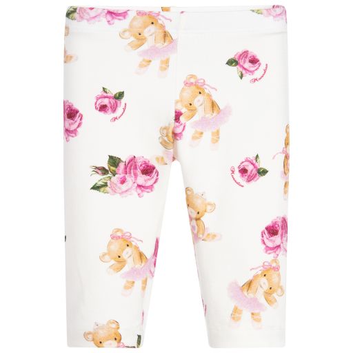 Monnalisa-Leggings aus Baumwolle in Elfenbein und Rosa | Childrensalon Outlet