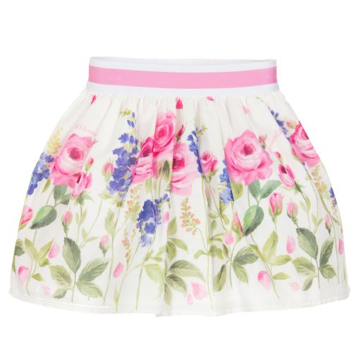 Monnalisa-Ivory & Pink Cotton Skirt | Childrensalon Outlet