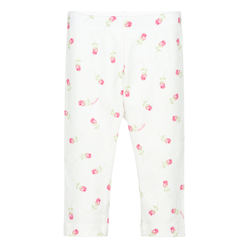 Monnalisa Bebé-Ivory & Pink Floral Leggings | Childrensalon Outlet