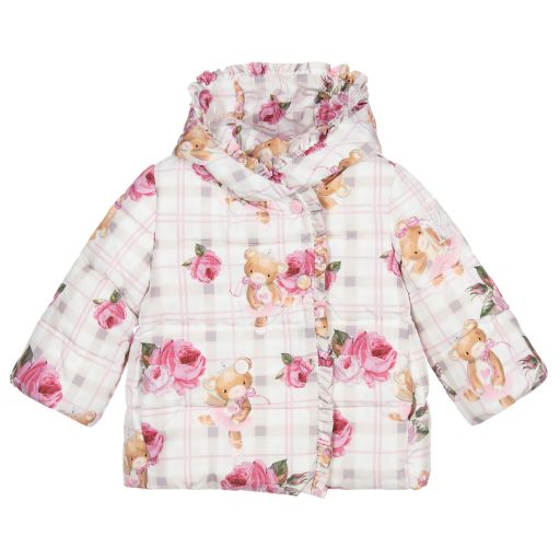 Monnalisa-Ivory & Pink Puffer Coat  | Childrensalon Outlet