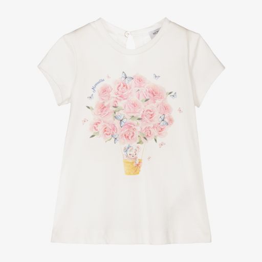 Monnalisa-Ivory Rose Teddy T-Shirt  | Childrensalon Outlet