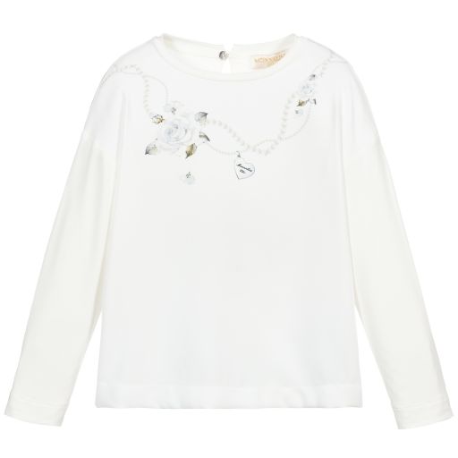 Monnalisa-Ivory Satin & Jersey Top | Childrensalon Outlet