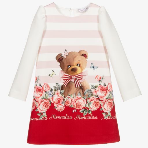 Monnalisa-Ivory Striped Bear Dress | Childrensalon Outlet