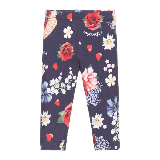 Monnalisa-Legging bleu marine à fleurs Bébé | Childrensalon Outlet