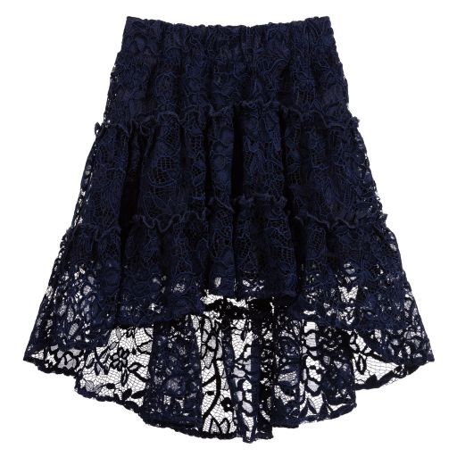 Monnalisa-Navy Blue Lace Skirt | Childrensalon Outlet