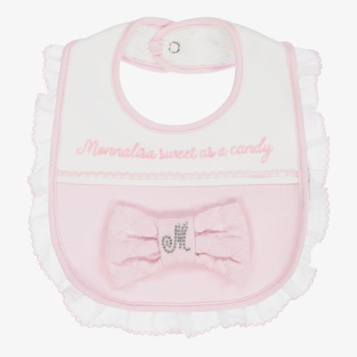 Monnalisa-Pink Cotton Bow Bib | Childrensalon Outlet